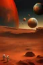 Placeholder: Bosch painting style, show a shot of a view of Mars surface
