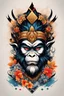 Placeholder: Create a captivating modern 2d colorfull ink tattoo design for print , prestigious Monkey King using the elegant influences of japan art style, for print, dynamic elements from fashion and design, and bold Japanese contemporary art aesthetics, bauhaus, framing centered in the center, distanced from the edges of the paper perimeter,