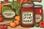 Placeholder: Stickers for a lakeside farmers' market "Good Spirit Market" in a national parks sticker style, featuring illustrations of home preserves.