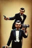 Placeholder: mr bean as the mafia godfather, holding tommygun, 4k, trending art, weird perspective, realism, spray paint, detailed