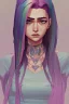 Placeholder: isometric clean art of super beautiful lady, soft lighting, soft pastel gradients, military insignia tattoo on left breast high definition, 3d icon clay render, blender 3d, beautiful, long hair, rainbow hair, rainbow dress, slitted eyes, pointed ears