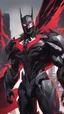 Placeholder: A close picture to Mix between transformers and batman and symbiote venom in solo leveling shadow art style with red details detailsis in fantasy world