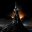 Placeholder: Sauron the mighty lord of darkness standing on a rock in the dark land of Mordor,A superhero MAN with infinite power and technology from the galactic race