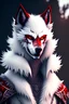 Placeholder: Feral, White fur, Werewolf, Red eyes, character, waist up portrait, oil on canvas, expert, insanely detailed, 4k resolution, cinematic smooth, intricate detail,