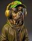 Placeholder: Perro Pastor Alemán with jacket, cap, dark glasses and headphones, ultra quality, hyper realistic, 3k 8D