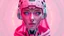Placeholder: Image of a female AI with a tech feel with the colour pink front-facing that represents the Wording Our vision