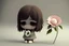 Placeholder: cute sad lonely 3D chibi girl holding a sad flower