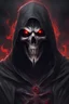 Placeholder: God of death looking like reaper make it darker, face with red eyes with voice of metal type