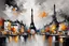 Placeholder: abstract oil painting: city skyline buildings, Paris. gray-white-black Canaletto artistic style, dateled in HD, Afremov, colorful in Kal Gajoum style