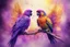 Placeholder: parrot-phoenix mix birds, a picture of togetherness, death, resurrection, purple in sunshine, watercolor and black ink outlines, sparkling golden glitter, ethereal, cinematic postprocessing, bokeh, dof