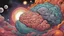 Placeholder: "Design a vibrant comic-styled artwork that captures the essence of a mighty brain, depicted as a tangible galactic entity. The brain itself should be intricately shaded to highlight its convoluted crevices, delicately lit by distant stars. The backdrop is to be an amalgamation of colourful swirling galaxies,