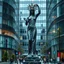 Placeholder: photo of a lady statue made of black marbel showing a goddoss love in a modern city center
