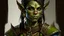 Placeholder: generate a dungeons and dragons character portrait of a female orc. She has green skin, black braided hair and blue eyes. She is wearing brown leather armour.