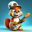 Placeholder: Cute squirrel. He is a delightful creature. Smiling. Imaginative and captivating our hearts with his vibrant beauty. He has big eyes that sparkle with kindness, innocence and joy. A wonderful cartoon character. He wears a black hat, jeans, a white shirt, and carries a guitar. An isometric cartoon character. Emphasis and focus on the character. amazing . Nice and innocent. Delightful. Fantasy graffiti style focus and precision on character. A simple yellow background, and at the same time attract