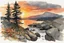 Placeholder: Amazing beautiful sunset, flowers, rocks, mountains, trees, epic, winslow homer watercolor paintings