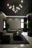 Placeholder: interior, reception,design, lighting from below, director's table, sofa, greenery, strong lighting, walls and ceiling. The room has four doors, one window, room 5 by 5 meters, decorated in gray tones, which creates a modern and stylish look