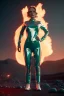 Placeholder: retro sci-fi portrait image from 1980, supermarket explosions, fire, people running, sweet young blonde woman walking, tight latex suit, soft color, highly detailed, unreal engine 5, ray tracing, RTX, lumen lighting, ultra detail, volumetric lighting, 3d, finely drawn, high definition, high resolution.