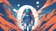 Placeholder: Create a visually stunning high tech image with blue and orange of an astronaut riding on the back of a giant fox