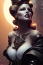 Placeholder: Rita Hayworth as evil queen in black leather, leather, busty, cleavage, angry, stern look. character design by cory loftis, fenghua zhong, ryohei hase, ismail inceoglu and ruan jia. unreal engine 5, artistic lighting, highly detailed, photorealistic, fantasy