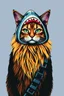 Placeholder: cat with shark mask hat solana chewbacca body cypher punk japanese style in the style of warhol