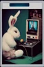 Placeholder: Polaroid of the easter bunny playing a video game console