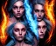 Placeholder: Four doll divine representing each, one of each of the elements of the four elements: Fire: Earth: Air: Water. Four female figures. Mark Brooks and Dan Mumford, comic book art, perfect, smooth elemental galactic space core. Detailed photograph, WLOP, Unreal Engine 5 volumetric lighting. Insanely intricate face, soft hair, hyper detailed painting by Ismail Inceoglu Huang Guangjian and Dan Witz Central fantasy art album cover art resolution HD