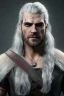 Placeholder: Henry cavil face, long white hair, wearing The witcher 3, realistic, 4k,