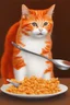 Placeholder: Gato naranja comiendo cereal con cuchara