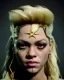 Placeholder: portrait, Shakira, blonde artist, angry, Realistic image, make-up make-up, gold line make-up, sweat, fog, goddess style, Neon colors, leds. Black background, photo studio, concept art, smooth, unreal engine 5, god lights, ray tracing, RTX, lumen lighting, ultra detail, volumetric lighting, 3d, finely drawn, high definition, 4k.