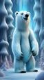 Placeholder: polar bear clown angel in frozen artic jungle with weird alien towers, in the style of Pixar, expertly crafted in a whimsical and vibrant cartoon style. is masterfully rendered in a lifelike 3D design, which captivates viewers with there irresistible charm.