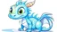 Placeholder: cartoon illustration: a cute ice dragon with big shiny eyes. The dragon is spreading his big wings