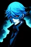 Placeholder: A Demon evil dark Butler, fading into dark smoke blue hair, anime