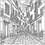 Placeholder: outline art for Old italy street for adults with Old italy street , white background, Sketch styl, only use outline. clean line art, no shadows and clear and well outlined, Intricate Patterns and Details