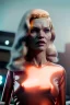 Placeholder: Ultra Realistic retro sci-fi, Supermarket parking scene, 1960 year, blonde woman, sweet young Kate moss face, x ray lights eyes, face makeup, tight latex coat, levitating cars, many panic people, Retro sci-fi style, soft color, highly detailed, unreal engine 5, ray tracing, RTX, lumen lighting, ultra detail, volumetric lighting, 3d, finely drawn, high definition, high resolution.