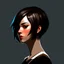 Placeholder: digital art minimal beautiful artistic woman head unreal engine, digital art, minimal, beautiful, artistic, girl, medium bob hair, futuristic clothes, unreal engine, brush strokes on hair, whole figure, medium size brush artistic lines on hair, brown hair