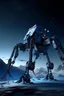 Placeholder: I want an image of a eight legged mechanical walker mech scaling the side of mout everest at night, it has a smooth surface