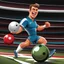 Placeholder: Futbolista pateando un balón al arco con muchísima fuerza arte cartoon