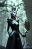 Placeholder: Constance Langdon as evil queen in black leather, leather, busty, cleavage, angry, stern look. character design by cory loftis, fenghua zhong, ryohei hase, ismail inceoglu and ruan jia. unreal engine 5, artistic lighting, highly detailed, photorealistic, fantasy