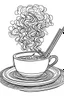 Placeholder: Outline art for coloring page, A SHORT LIT CIGARETTE WITH WHISPS OF SMOKE LYING HORIZONTALLY ON A SAUCER NEXT TO A JAPANESE CHAWAN TEACUP, coloring page, white background, Sketch style, only use outline, clean line art, white background, no shadows, no shading, no color, clear