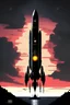 Placeholder: sci-fi black rocket, with a massive body, the light is coming from the left, and the ship is enormous, and in the same time looks slim