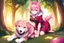 Placeholder: Forest, girl, pink hair, dog tail, sit on all fours, fur on foot and hand, paw