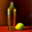 Placeholder: still life bottle half fruit