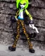 Placeholder: Character from Monster High, male, cannibal, body color is dark, eye color is yellow, sportswear, illustration, cartoon style