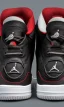 Placeholder: Jordan 3 black sneaker. Inside red fires.