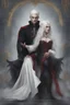 Placeholder: Vampire queen with white hair, with her king who has long black hair