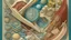 Placeholder: modernist style, Detailed geology textbook cover illustration featuring various rock and mineral samples, fossils, and scientific tools arranged in an educational and visually appealing layout, art nouveau, soft colors