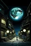 Placeholder: THE MOON HIDDEN SHADOWY FIGURES LABIRINTHINE STREETS STYLE OF HIROKU OGAI