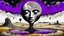 Placeholder: inner world with uncontrolled mind and soul, in midle a big head statue stands on little floating island over deep Sahara, around surreal cracked painted weird land with some black doors. dark purple, gray, black, white, brown. Whimsical style of Chagall , of Minjae Lee and René Magritte, lonely face with absurd beauty. broken, weird bizarre absurd nightmare, labirynth, dark vision, neuron network background, surreal vibe
