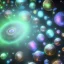 Placeholder: cosmos, metallic sky stars, sky blue light, blue light, green moons with neon rings, 8k resolution, detail