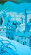 Placeholder: A cyan village with a castle with an ice dragon in winter season designed in German folk art painted by Andy Warhol